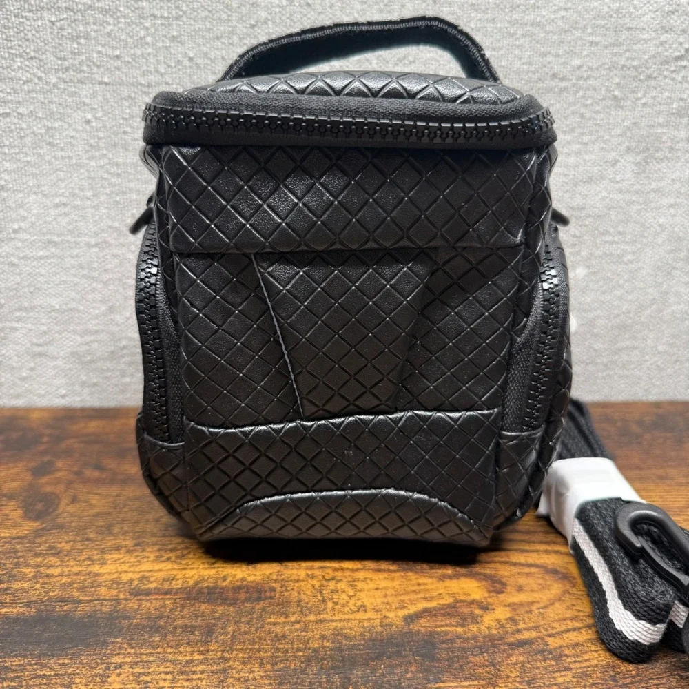 MCHENG Black Woven Camera Bag Padded Crossbody Case Small Shoulder